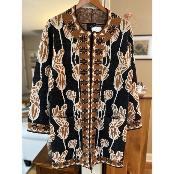NWT Vertigo Paris Cardigan Floral Intarsia Sweater Women’s Small BOHO Cottage - Picture 2 of 11